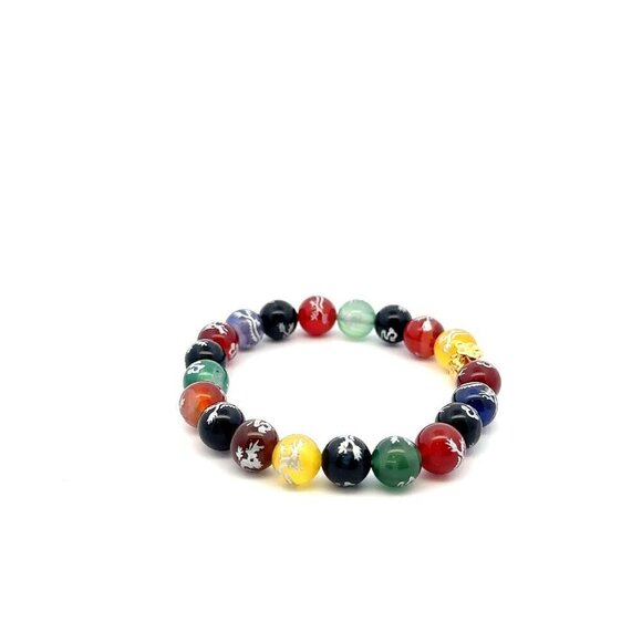 18K Gold Money Bag Agate Gemstones 8mm Lucky Charm Elastic Bracelet Multicolor 8 - Picture 5 of 5